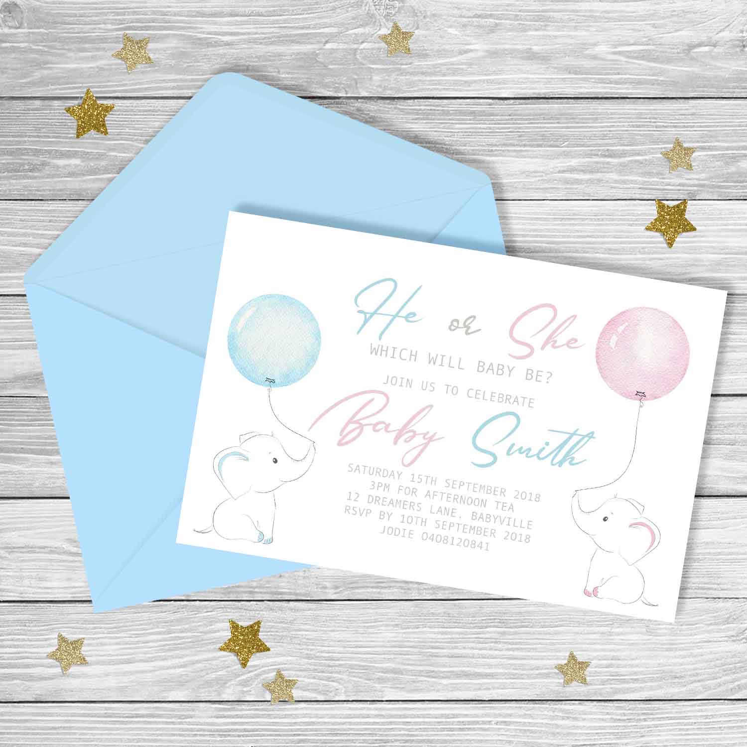 Baby ShowerGender RevealInvitation He or SheBlue or Pink 